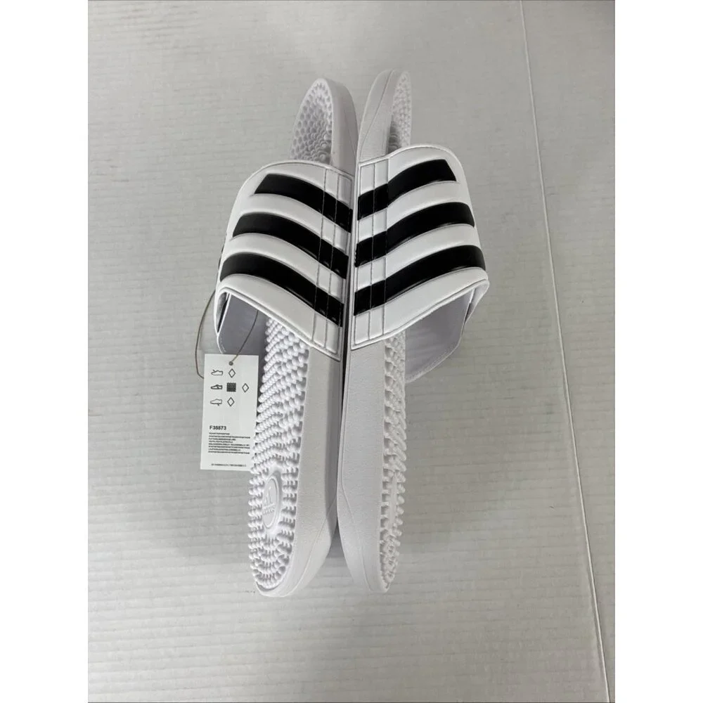 Adidas Adissage Men's US17 Unisex White/Black Sandals Slides Massage‎ NWOB 9425